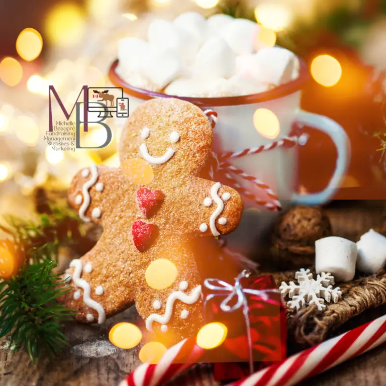 Smiling Gingerbread Man and hot chocolate up ready for the holidays. Hire contract worker to carry excess work - contact MBFM Michelle Beaupre Fundraising Management and Website Design